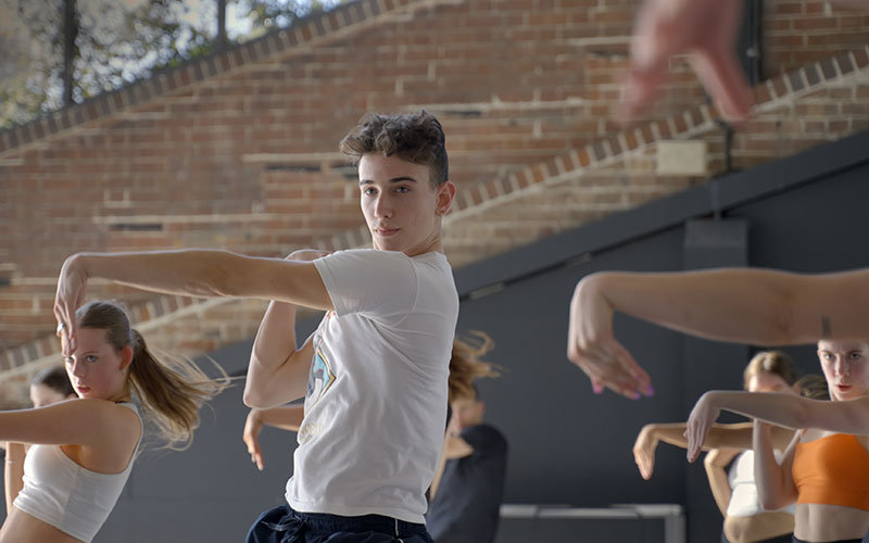 Max S in one of the gruelling training sessions in the new Amazon Original docu-series Dance Life (Supplied)