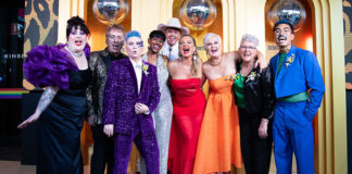 First Steps and Trailblazers: The Inaugural Mardi Gras Debutante Ball First Timers Jordan Kirkup, Shane Horewood, Cjay Hankinson, Priyanka Bromhead, Danny Saunders, Natalie Bassingthwaighte, Cheree Pertini, Jacinta Kretschmer and Phillip Nguyen on the Gold Carpet for the Mardi Gras Debutante Ball by Johnnie Walker. (Supplied)