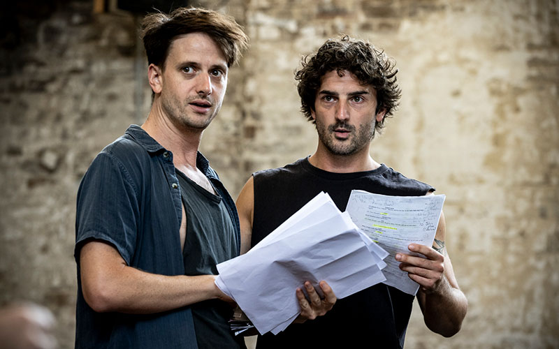 Tom Conroy (Tim) and Danny Ball (John) at rehearsals for Holding the Man. (Supplied)