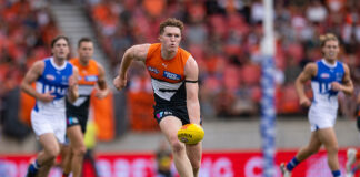 GWS Giants Leading the Way in Creating an Inclusive Culture in the AFL GWS Giants Tom Green prepares to handball in an AFL match. (Supplied)