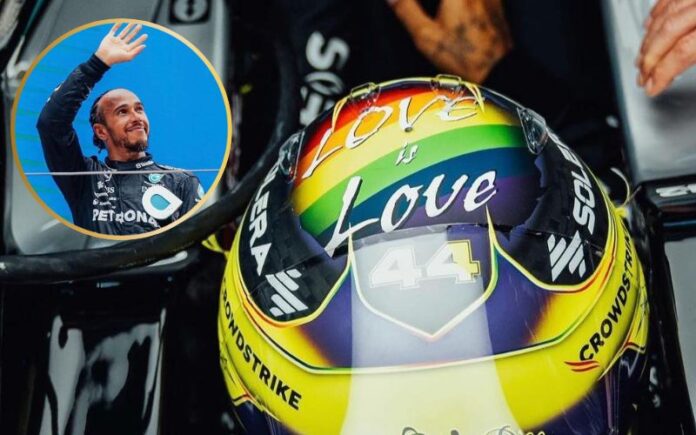 Lewis Hamilton and his 2024 Pride Helmet (Instagram)