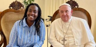 Historic Vatican Meeting: Ugandan LGBTQ+ Activist Secures Pope’s Support Clare Byarugaba and Pope Francis (Twitter)