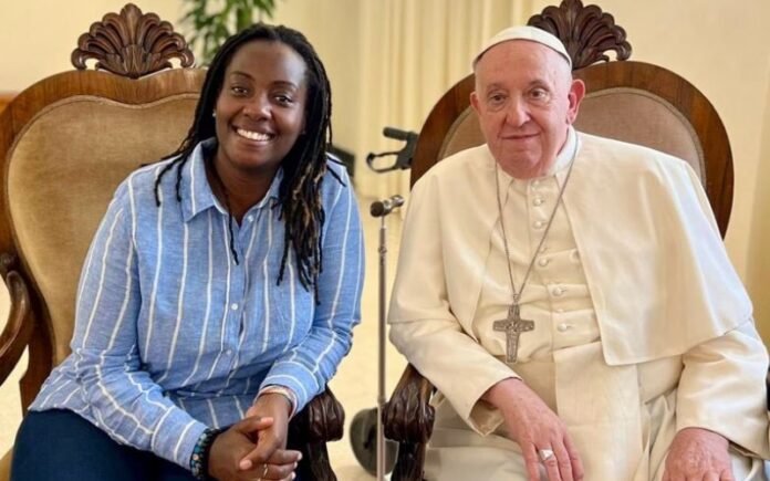 Clare Byarugaba and Pope Francis (Twitter)