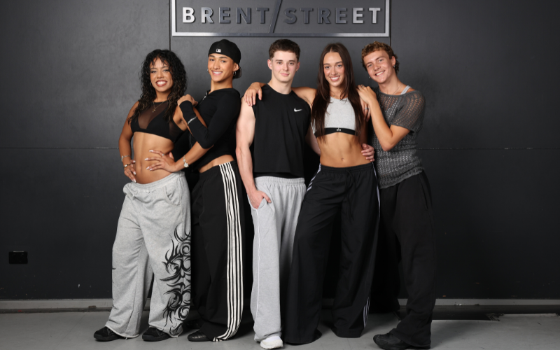 Dance for your life - Key Cast at Brent Street (L-R Savannah Pillay, Jake Sergi, Max Ostler, Abby Faith White, Conor Bann-Murray)